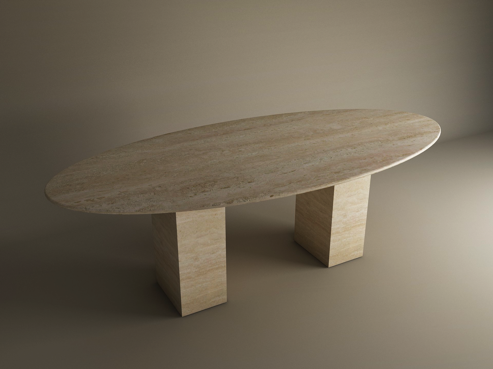 Ellips Travertine Dining Table with Rectangular Pedestal Base