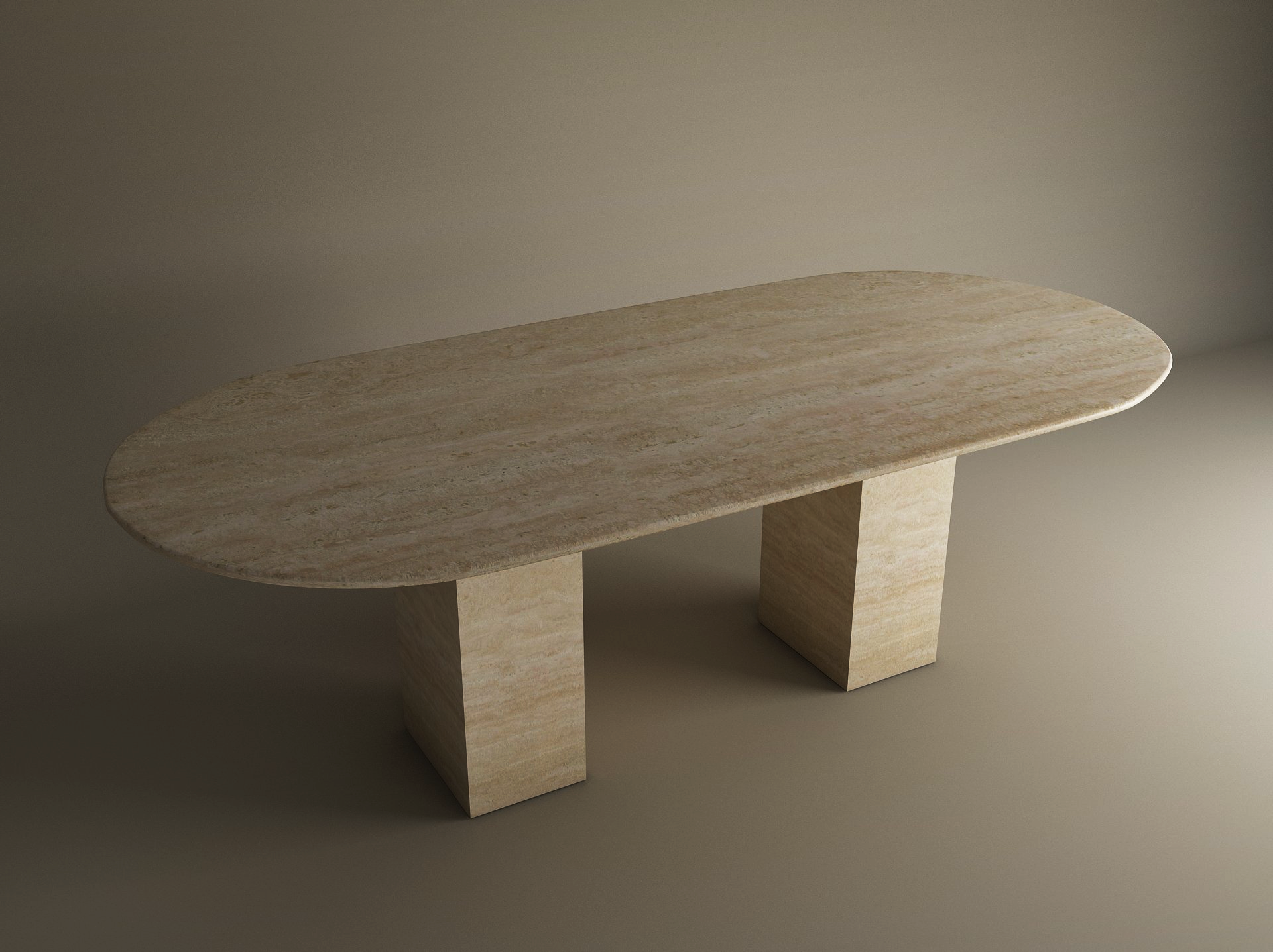 Oval Travertine Dining Table with Rectangular Pedestal Base