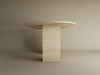 Oval Travertine Dining Table with Rectangular Pedestal Base