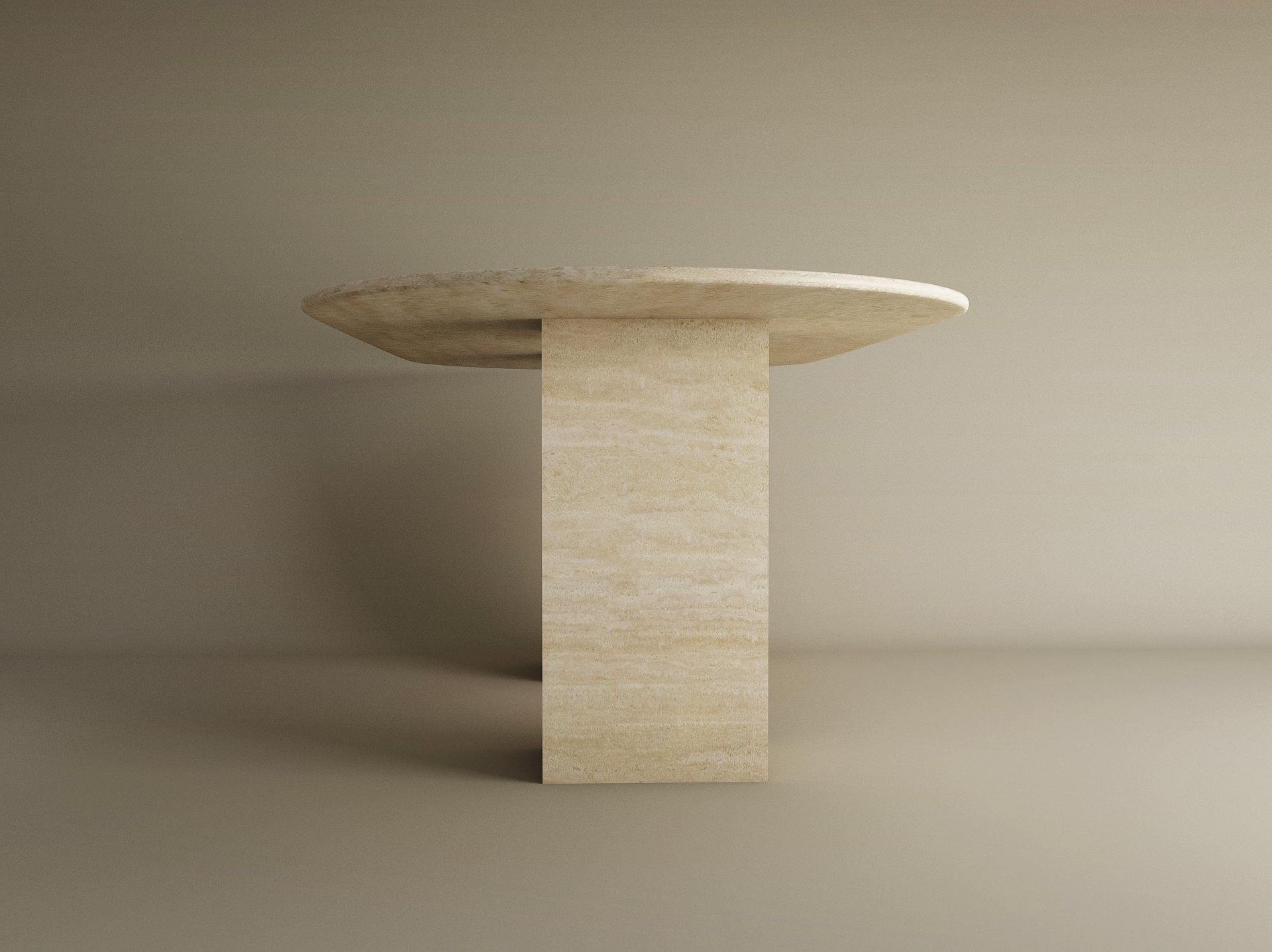 Oval Travertine Dining Table with Rectangular Pedestal Base