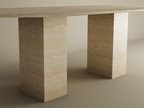 Oval Travertine Dining Table with Rectangular Pedestal Base