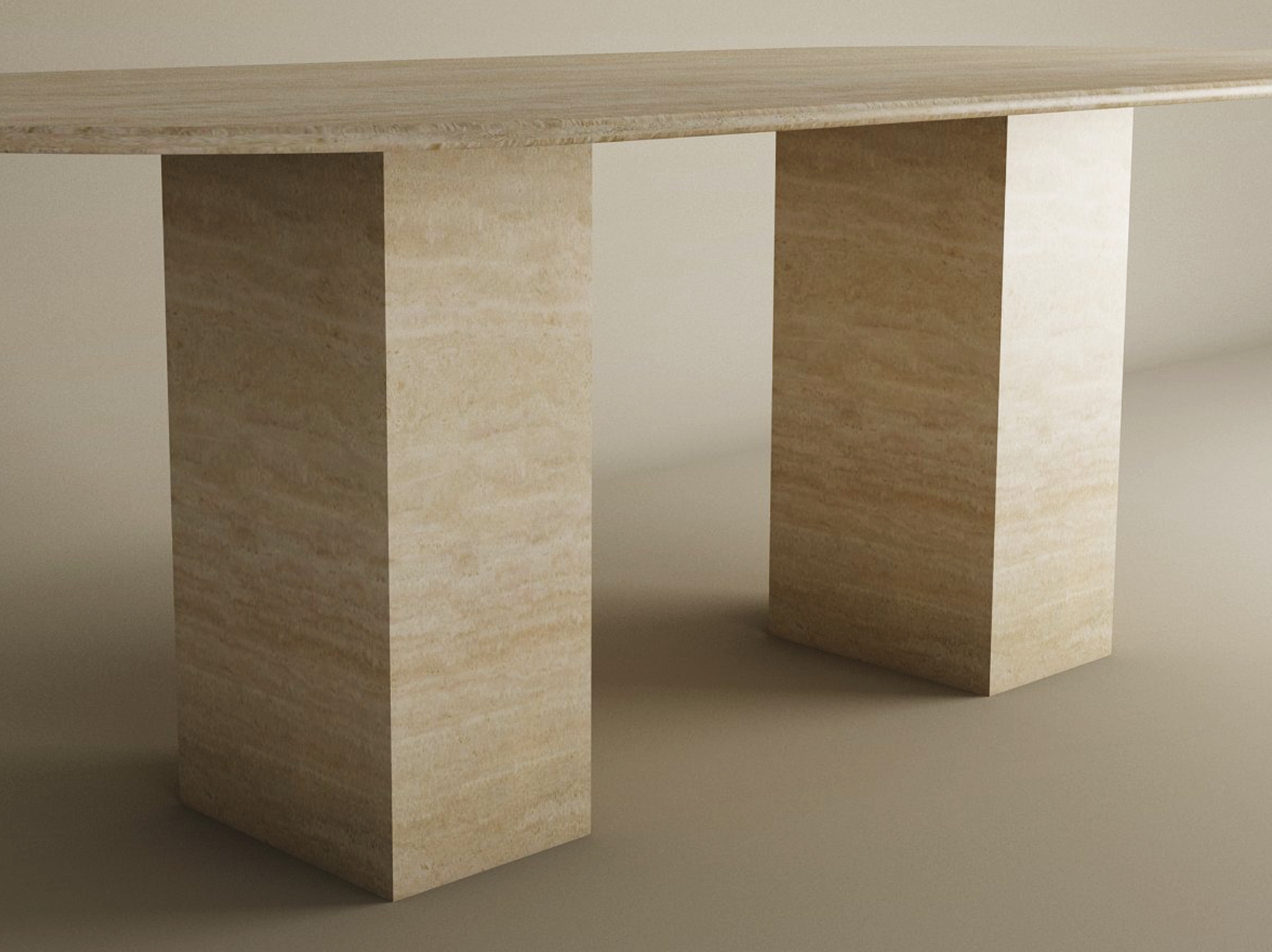 Oval Travertine Dining Table with Rectangular Pedestal Base