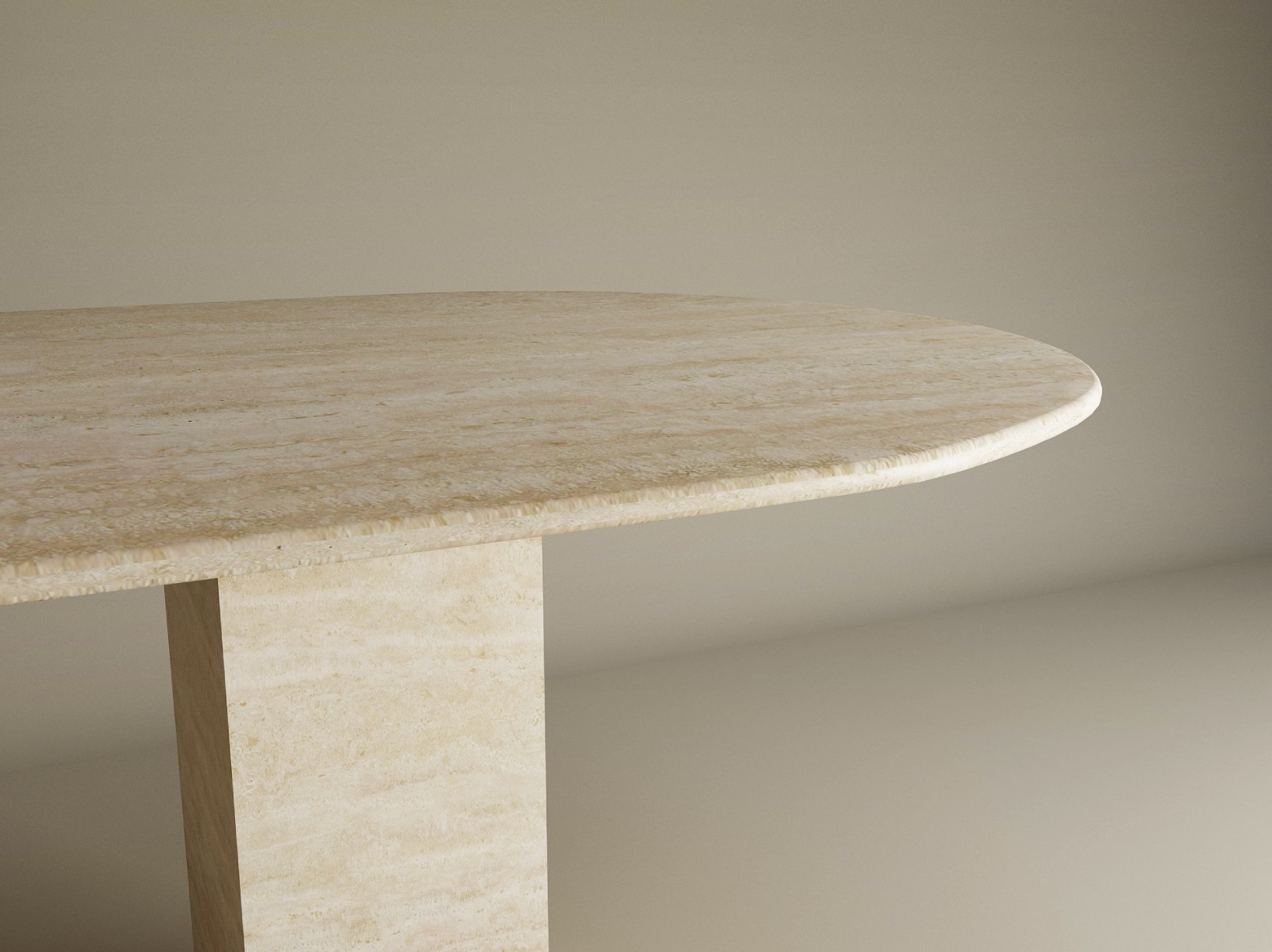 Oval Travertine Dining Table with Rectangular Pedestal Base