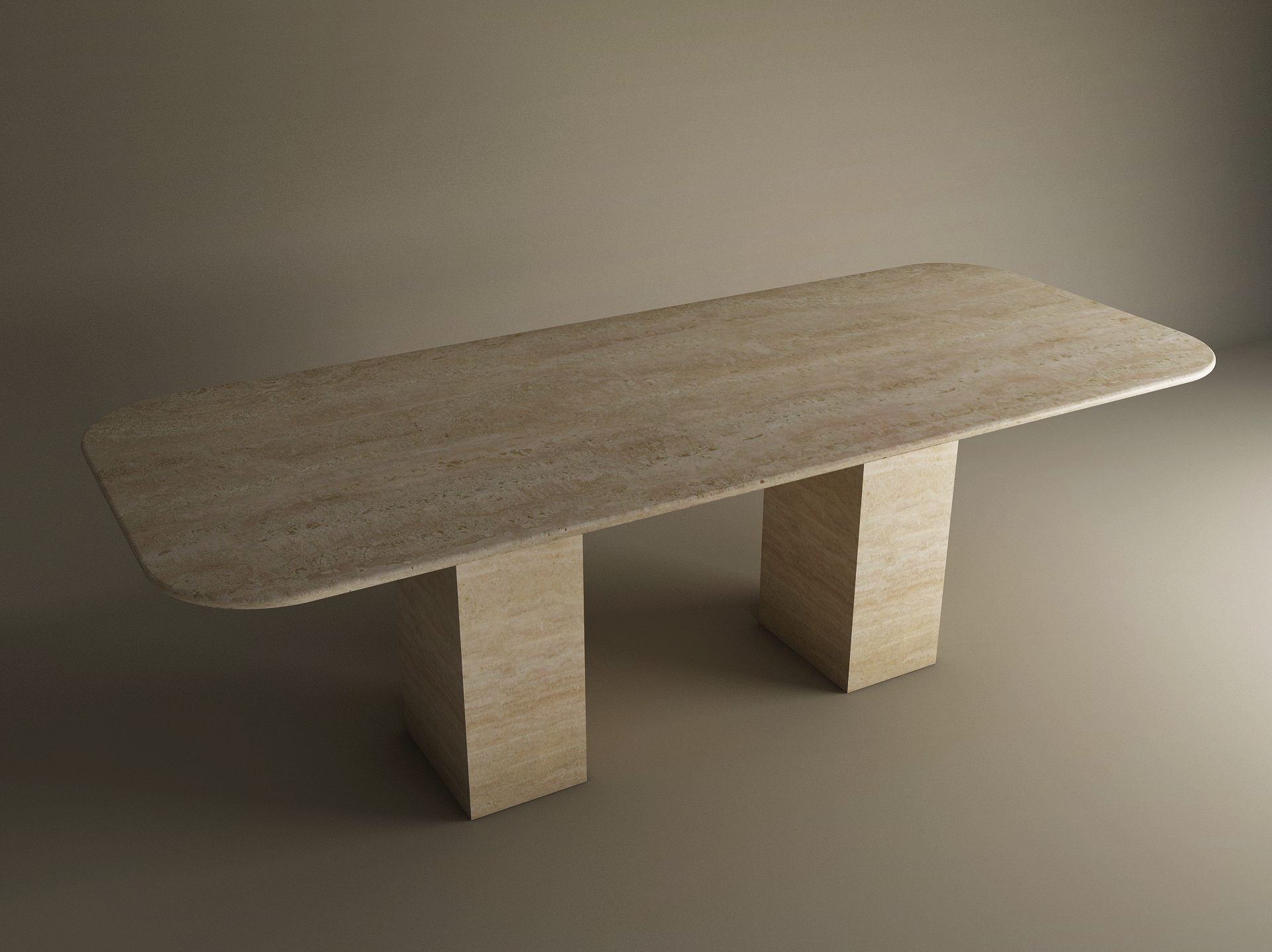 Rectangular Travertine Dining Table with Rectangular Pedestal Base