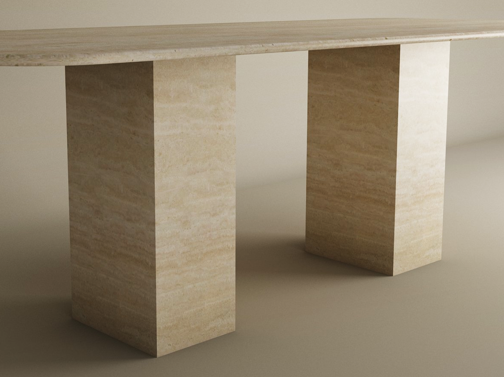 Rectangular Travertine Dining Table with Rectangular Pedestal Base