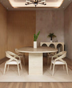 Oval Travertine Dining Table with Rectangular Pedestal Base
