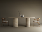 Ellips Travertine Dining Table with Vertical Groove Base