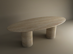 Ellips Travertine Dining Table with Vertical Groove Base