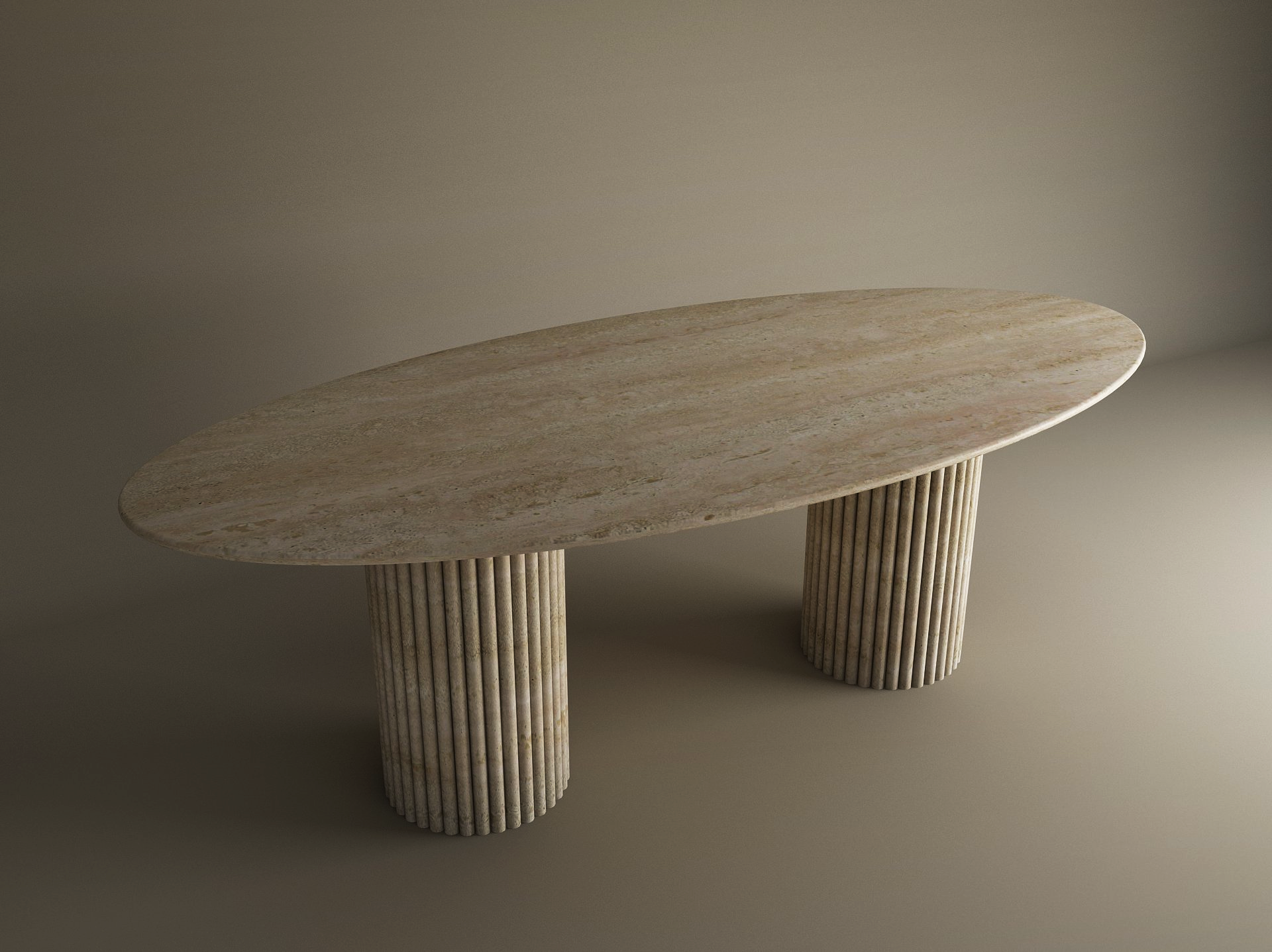 Ellips Travertine Dining Table with Vertical Groove Base