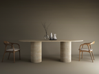 Oval Travertine Dining Table with Vertical Groove Base