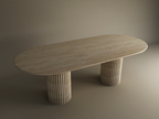 Oval Travertine Dining Table with Vertical Groove Base
