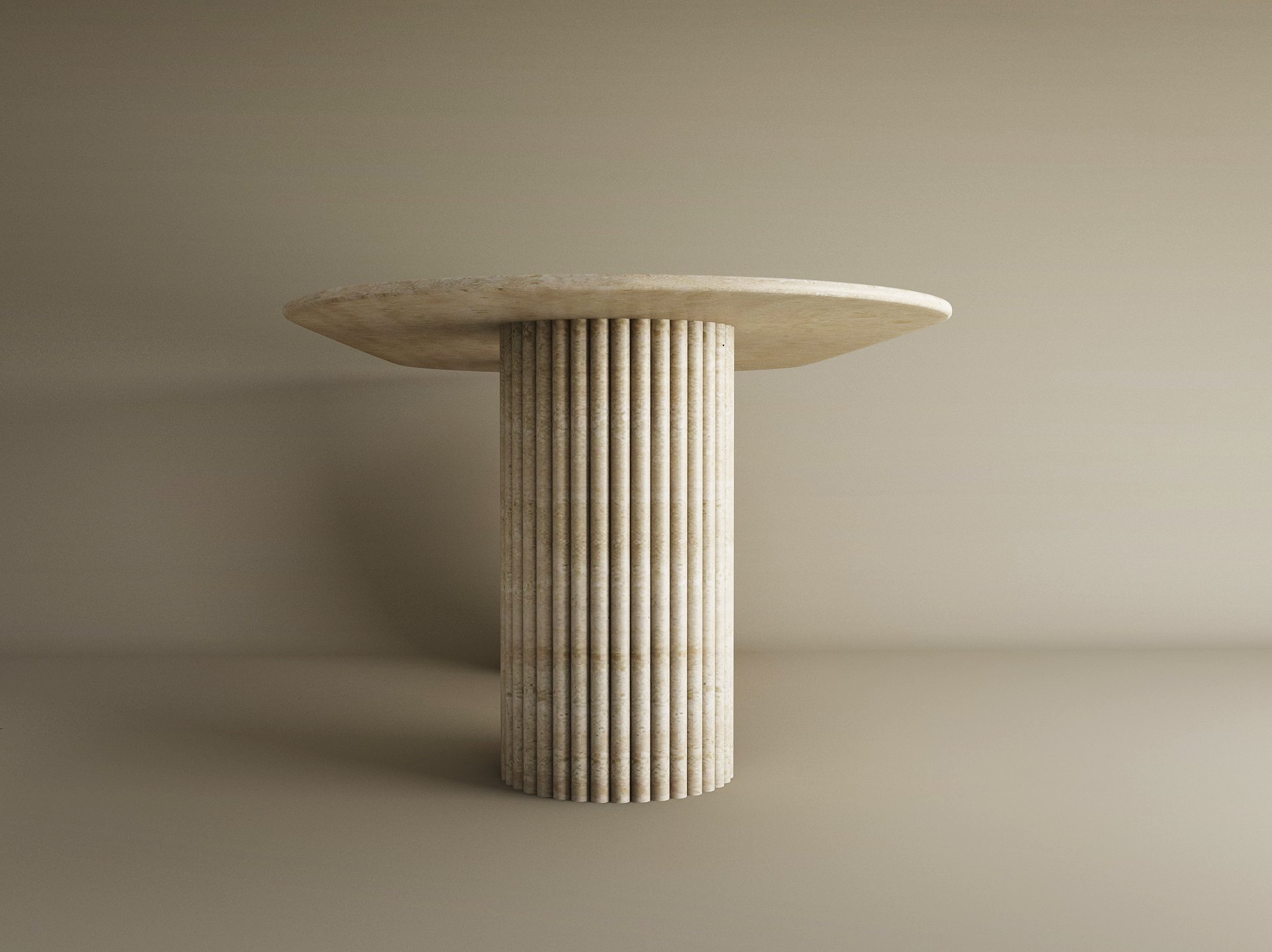 Oval Travertine Dining Table with Vertical Groove Base
