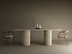 Rectangular Travertine Dining Table with Vertical Groove Base