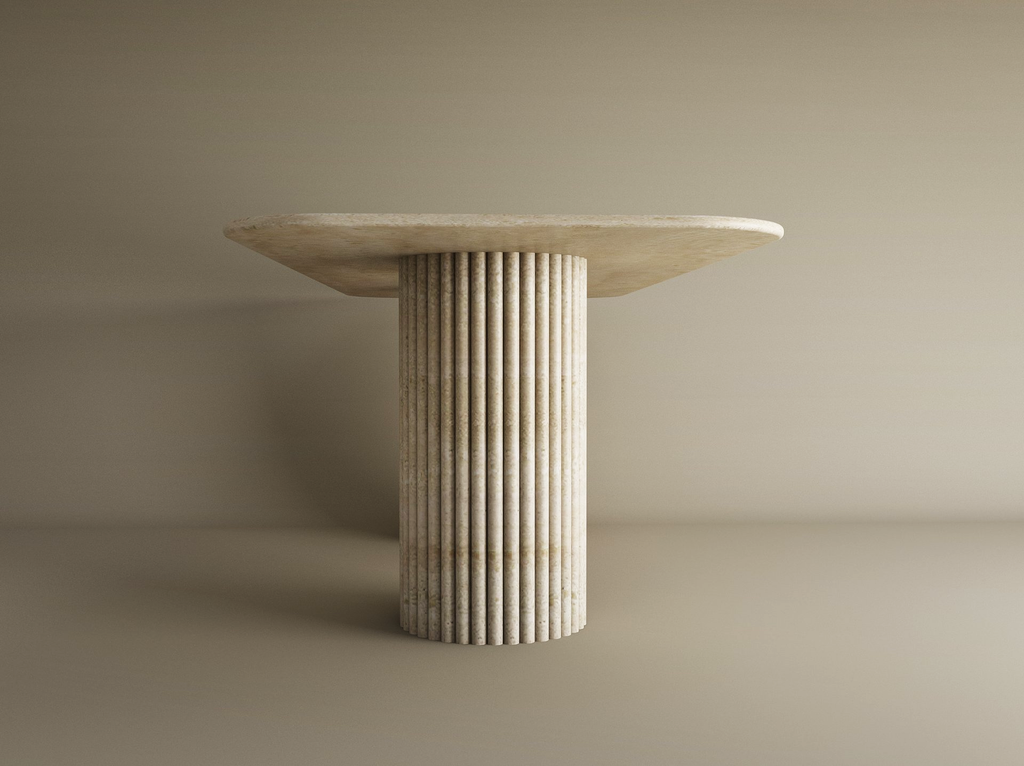 Rectangular Travertine Dining Table with Vertical Groove Base