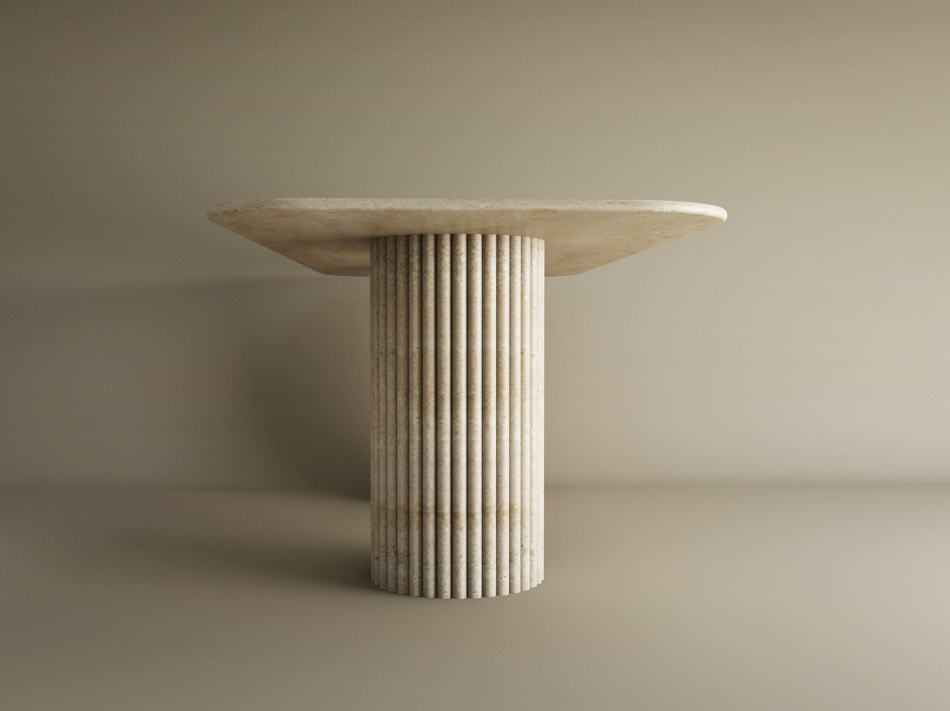 Rectangular Travertine Dining Table with Vertical Groove Base