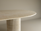 Oval Travertine Dining Table with Vertical Groove Base