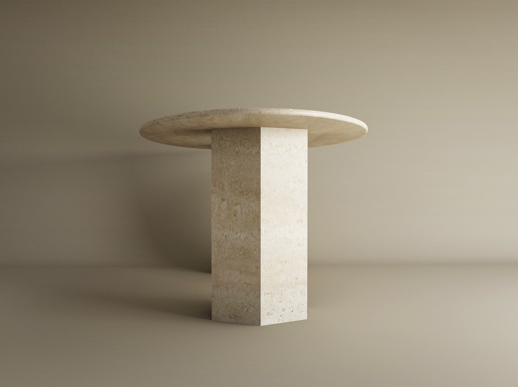 Ellips Travertine Dining Table with Hexagonal Pedestal Base