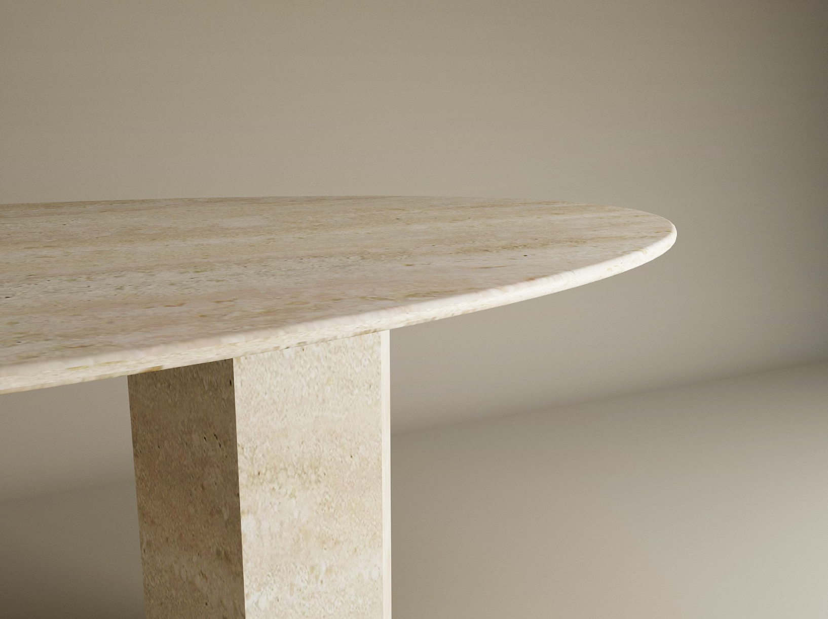 Ellips Travertine Dining Table with Hexagonal Pedestal Base