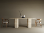 Oval Travertine Dining Table with Hexagonal Pedestal Base