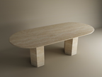 Oval Travertine Dining Table with Hexagonal Pedestal Base