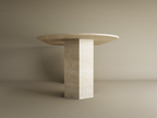 Oval Travertine Dining Table with Hexagonal Pedestal Base