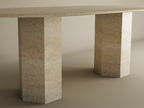 Oval Travertine Dining Table with Hexagonal Pedestal Base