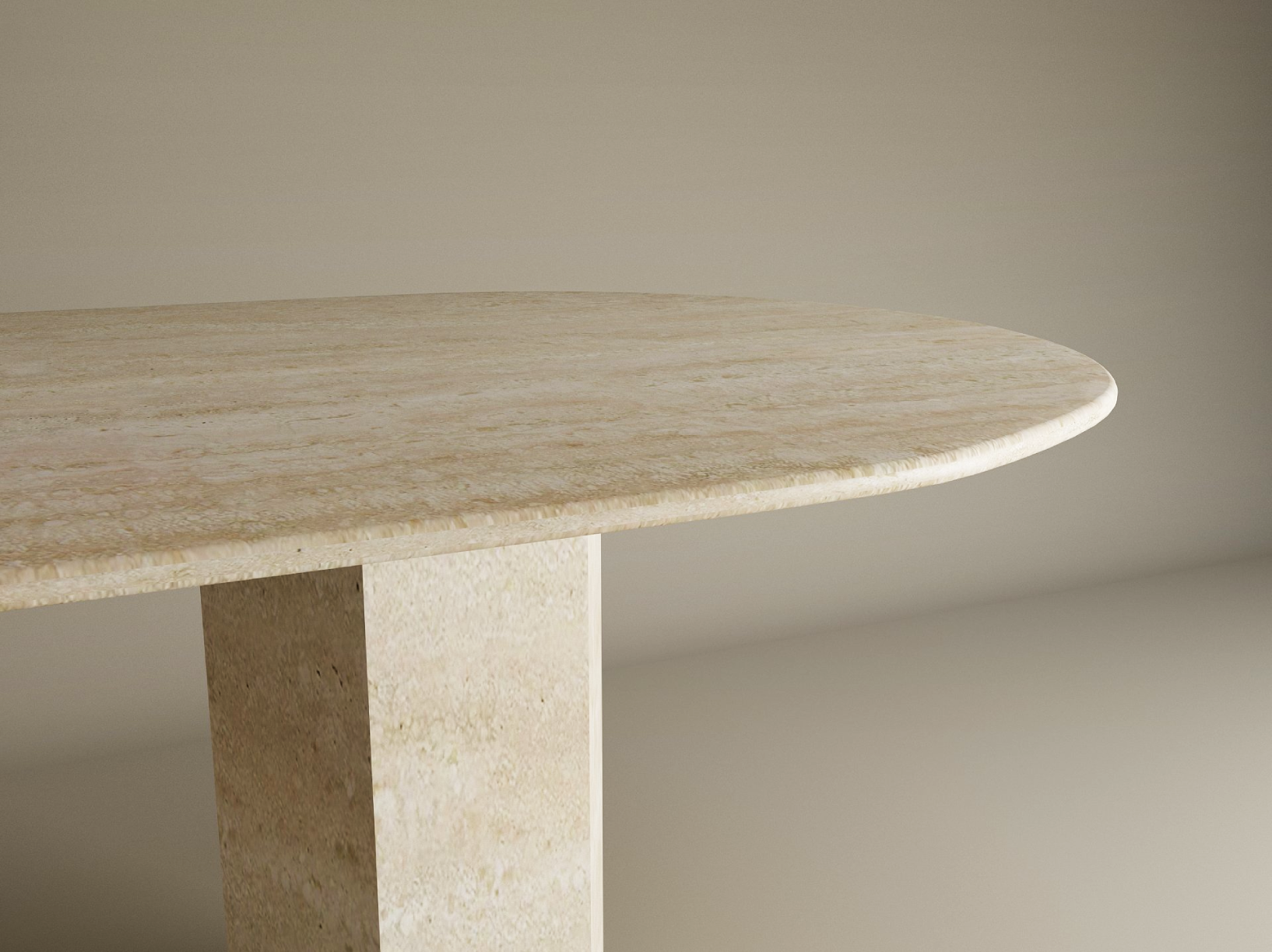 Oval Travertine Dining Table with Hexagonal Pedestal Base