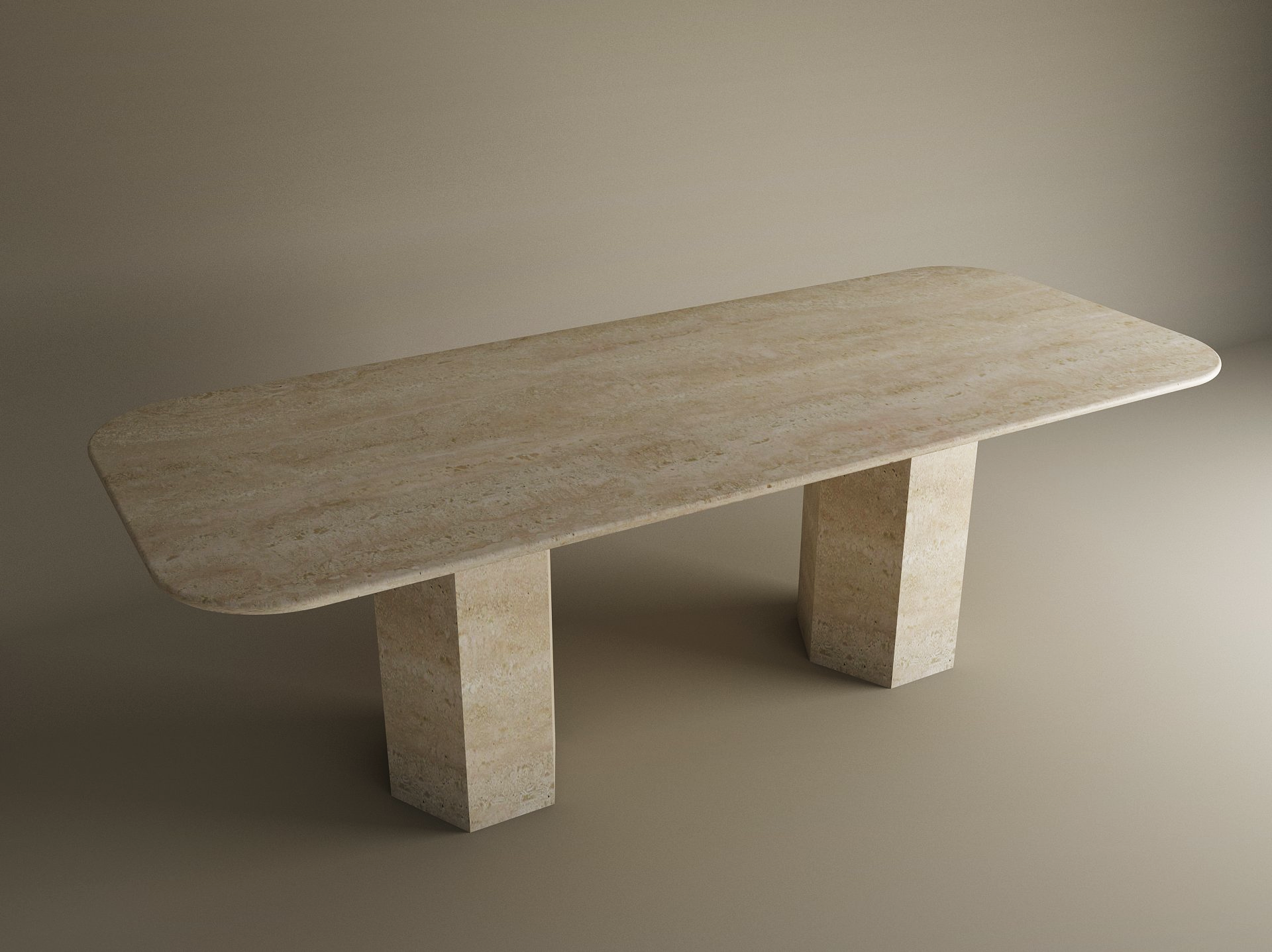 Rectangular Travertine Dining Table with Hexagonal Pedestal Base