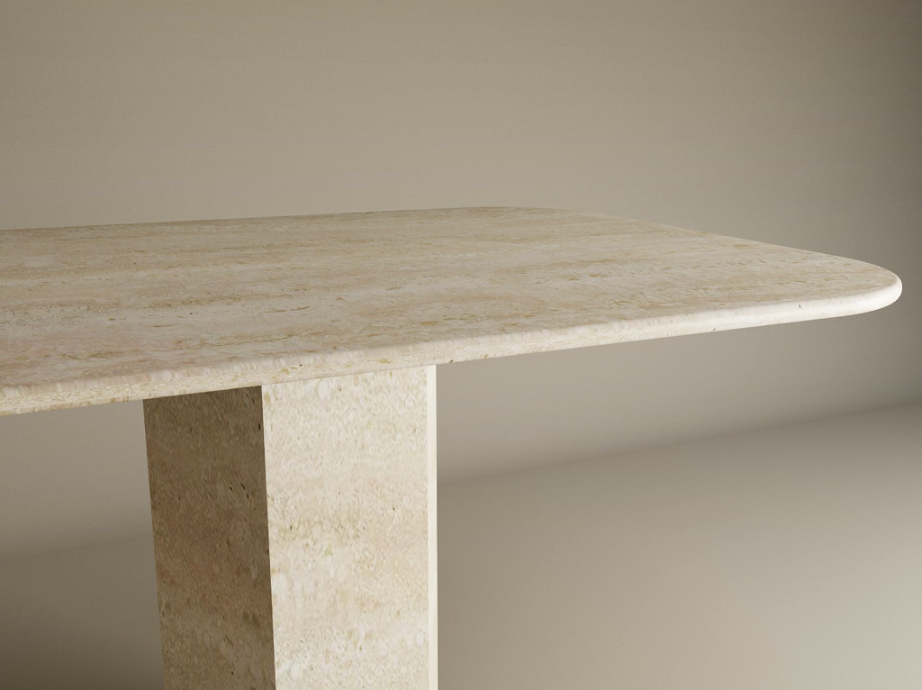 Rectangular Travertine Dining Table with Hexagonal Pedestal Base