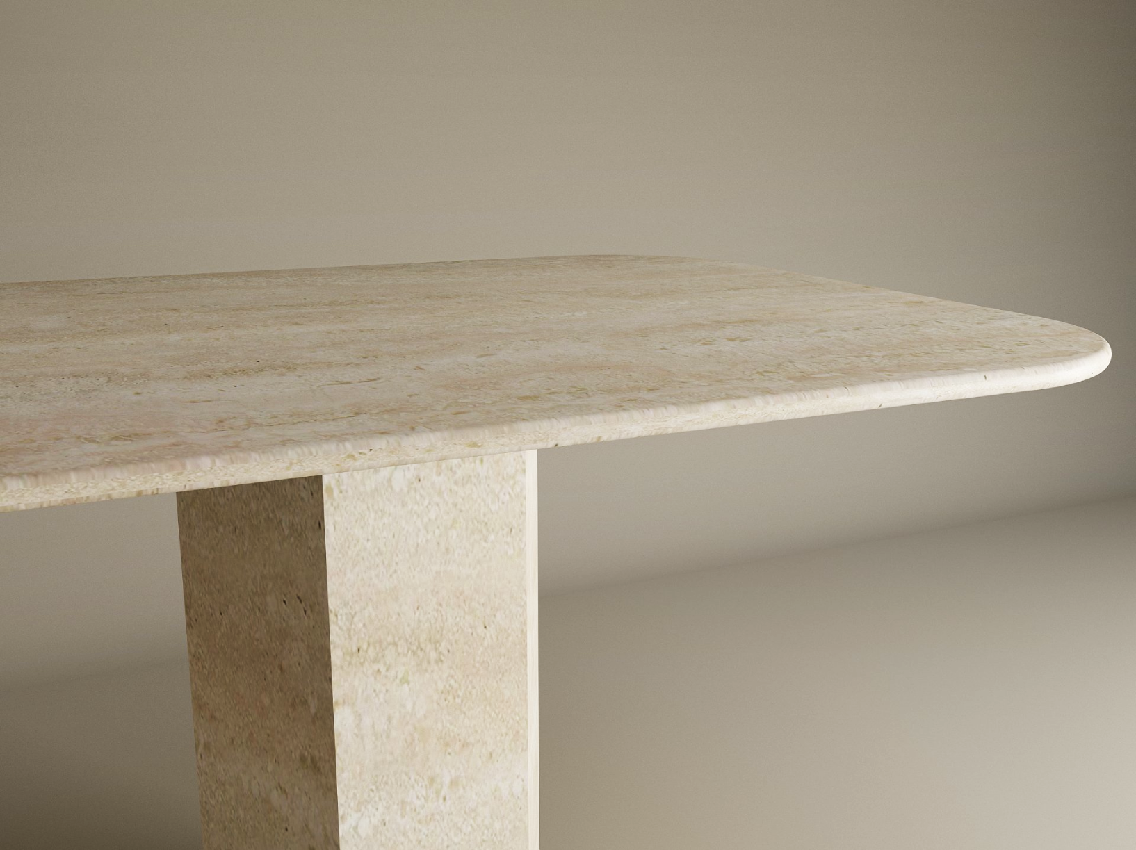 Rectangular Travertine Dining Table with Hexagonal Pedestal Base