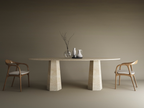 Ellips Travertine Dining Table with Tapered Round Base