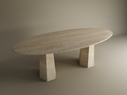 Ellips Travertine Dining Table with Tapered Round Base