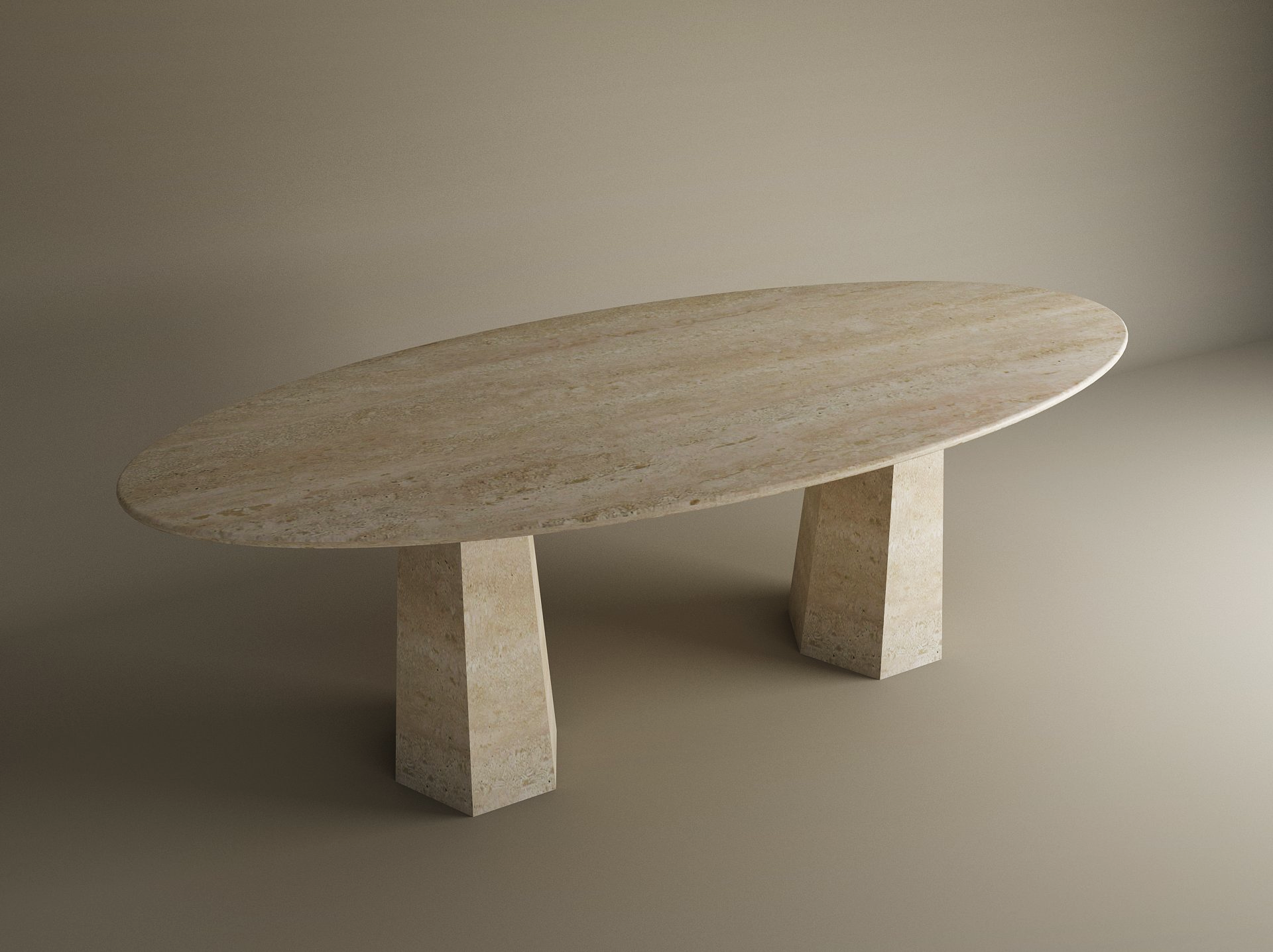 Ellips Travertine Dining Table with Tapered Round Base