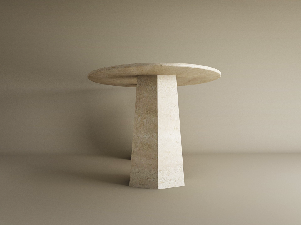 Ellips Travertine Dining Table with Tapered Round Base