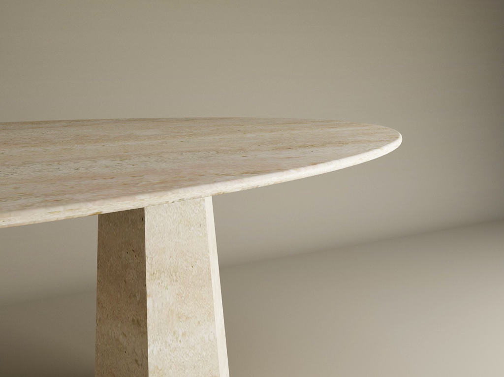 Ellips Travertine Dining Table with Tapered Round Base