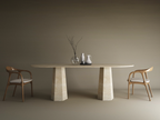 Oval Travertine Dining Table with Tapered Round Base