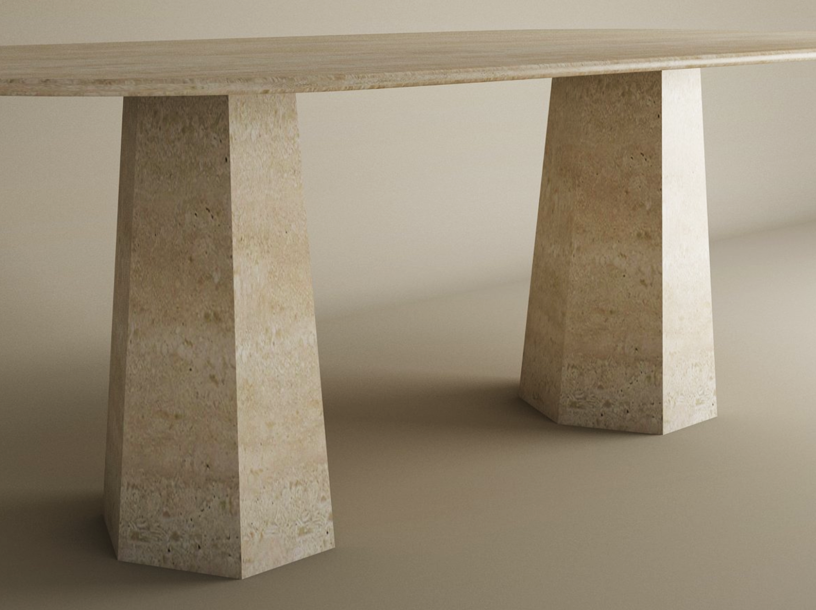 Oval Travertine Dining Table with Tapered Round Base