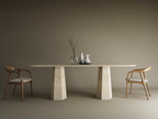 Rectangular Travertine Dining Table with Tapered Round Base
