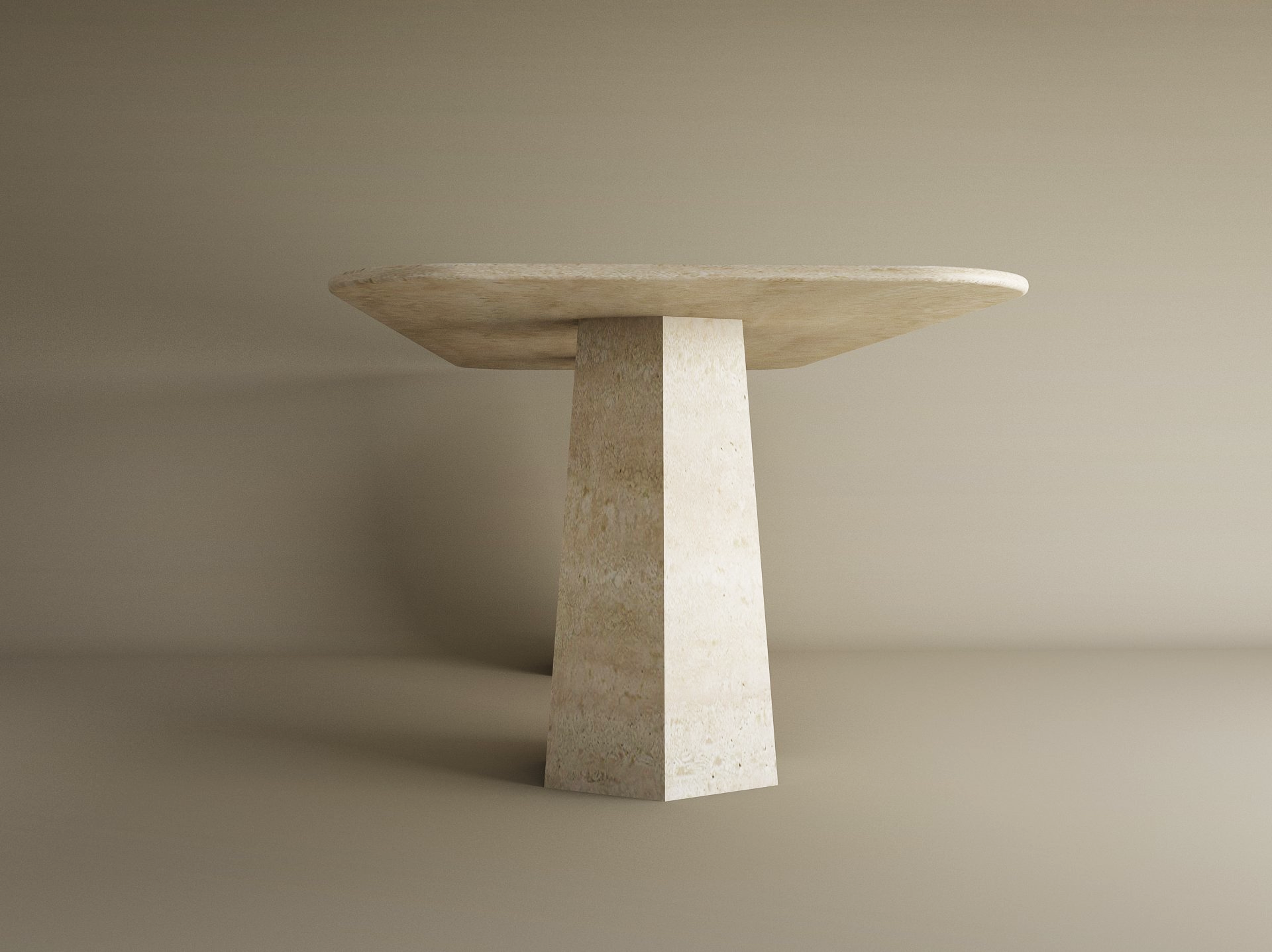 Rectangular Travertine Dining Table with Tapered Round Base