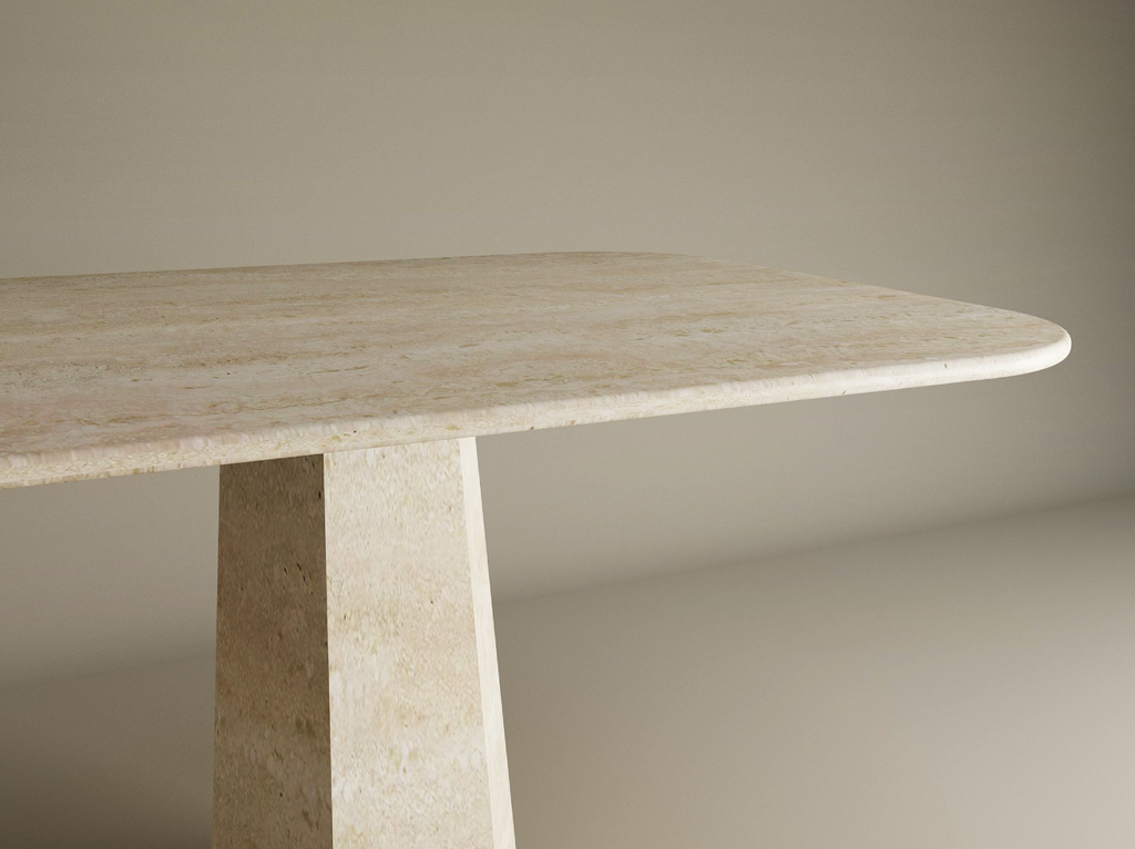 Rectangular Travertine Dining Table with Tapered Round Base