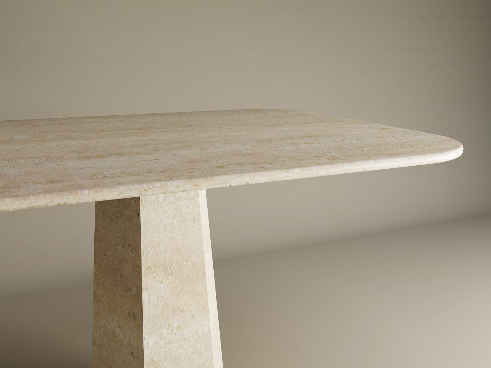 Rectangular Travertine Dining Table with Tapered Round Base