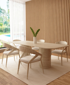 Rectangular Travertine Dining Table with Cylindrical Base