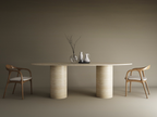 Ellips Travertine Dining Table with Smooth Cylinder Base
