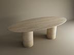 Ellips Travertine Dining Table with Smooth Cylinder Base