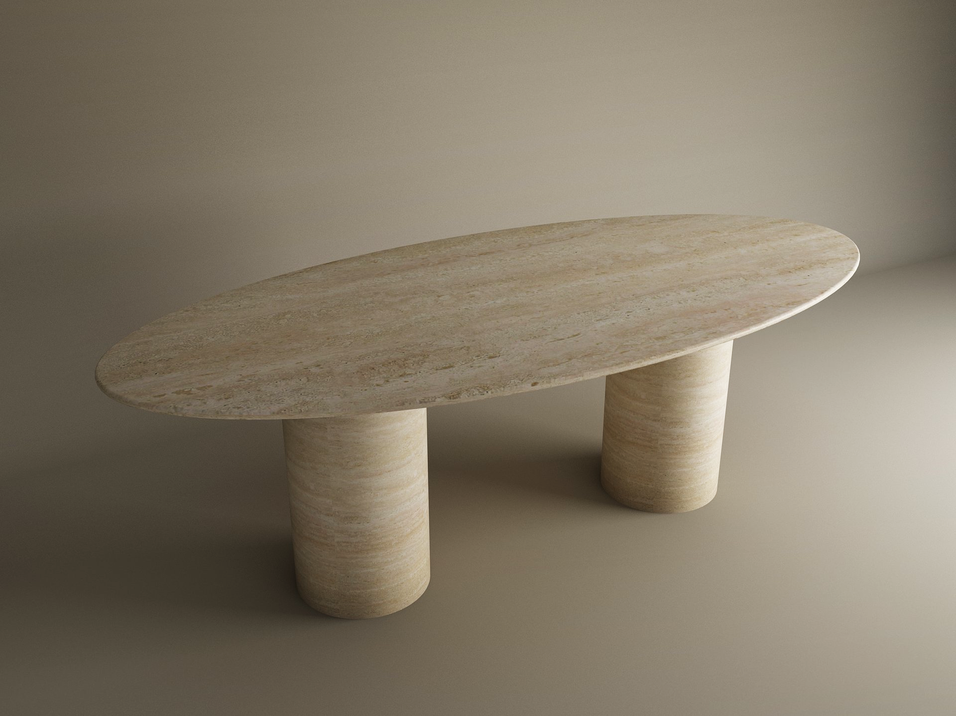Ellips Travertine Dining Table with Smooth Cylinder Base