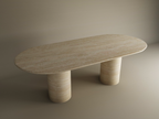 Oval Travertine Dining Table with Smooth Cylinder Base