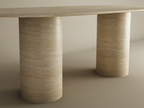 Oval Travertine Dining Table with Smooth Cylinder Base