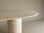 Oval Travertine Dining Table with Smooth Cylinder Base