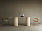 Rectangular Travertine Dining Table with Cylindrical Base