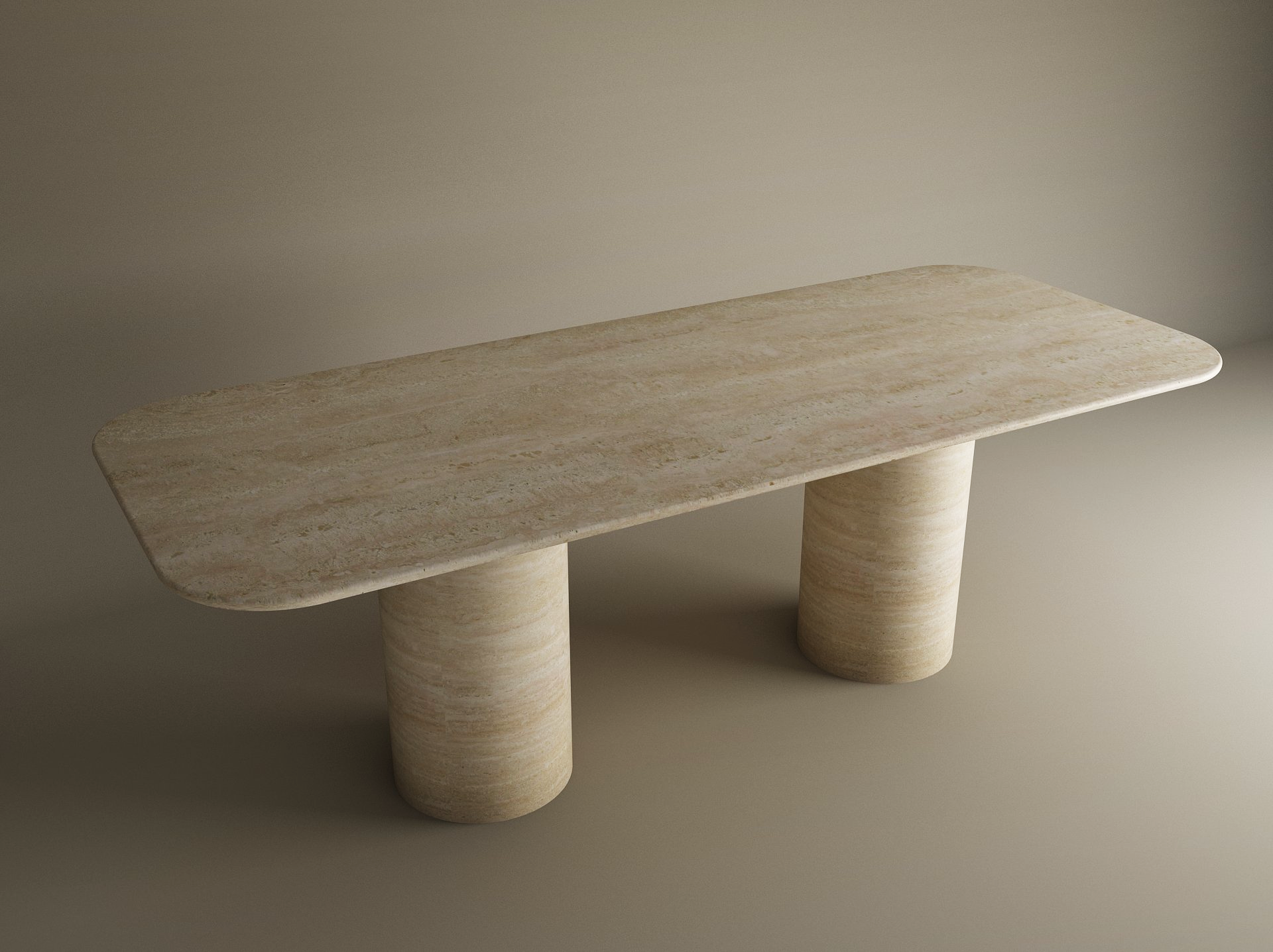 Rectangular Travertine Dining Table with Smooth Cylinder Base